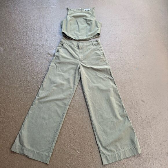 WAYF Green Two-piece Set Cropped Vest W back Zip & Wide-leg Oversized Pants Sz S - Picture 12 of 16